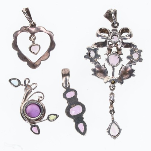 12 - Silver Gemstone Pendant Collection incl. Amethyst, Topaz, Marcasite, 23g