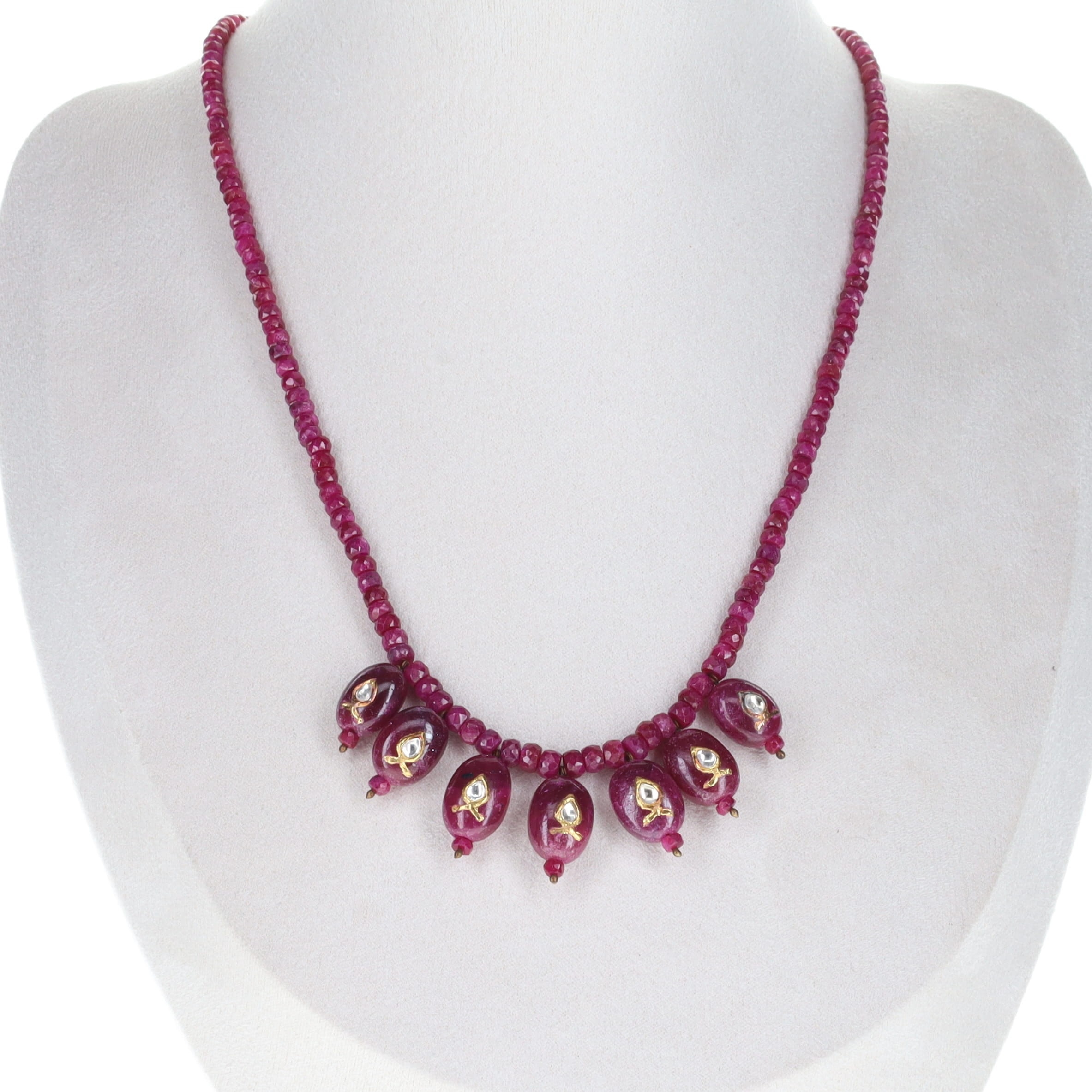 Ruby Beaded Necklace with Sapphire & Gold Accents, 28.6g