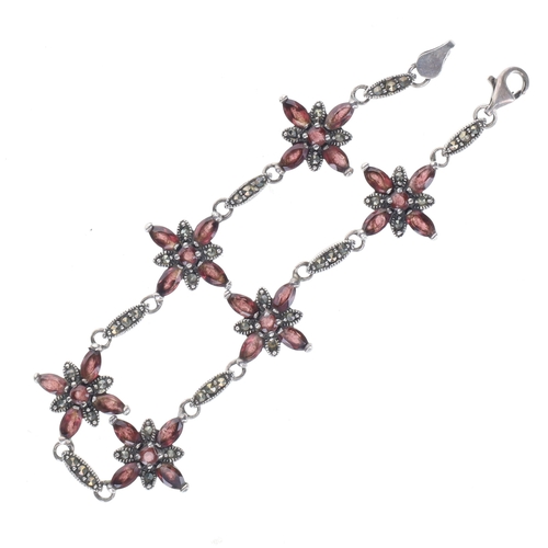 101 - Marcasite and Garnet Sterling Silver Bracelet Pair, 53g