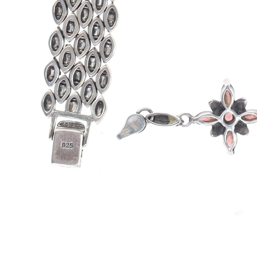 101 - Marcasite and Garnet Sterling Silver Bracelet Pair, 53g