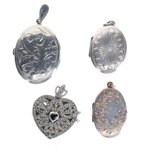 125 - Silver Locket Pendant Collection incl. Mid Century, Marcasite, 41.5g