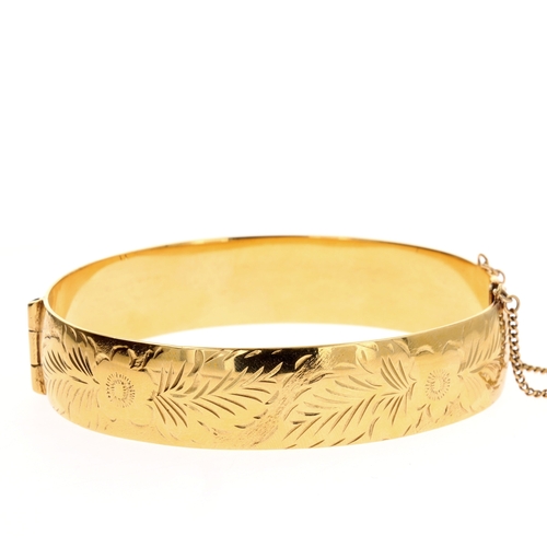 129 - Excalibur Rolled Gold Bangle with Etched Foliate Design