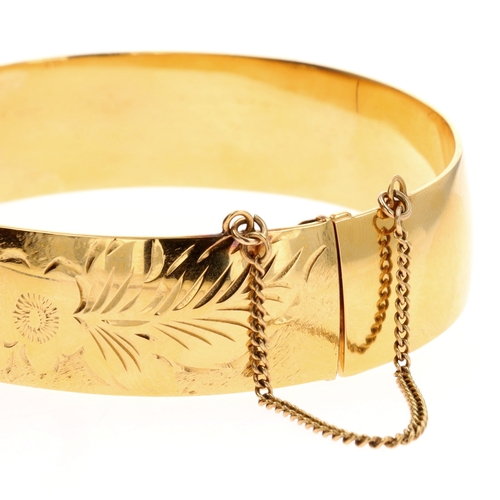 129 - Excalibur Rolled Gold Bangle with Etched Foliate Design