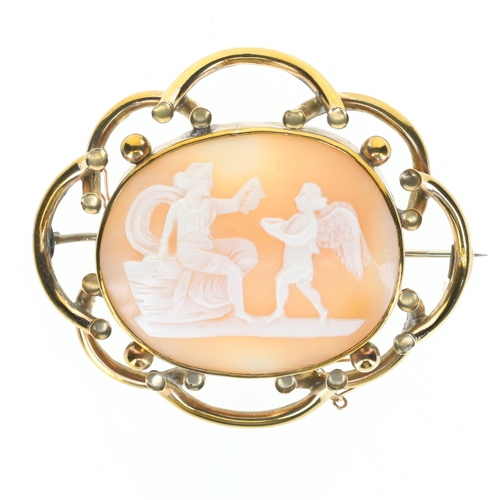 189 - Antique Shell Cameo Cupid Brooch