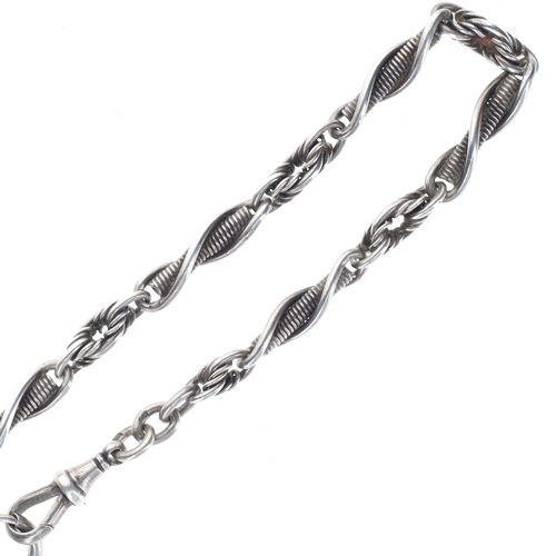 336 - Antique Silver Watch Chain with Albert Clip, 31g