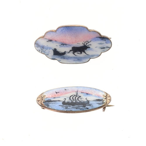 48 - Scandi Sterling Silver Brooch Pair including O.F. Hjortdahl, 10g