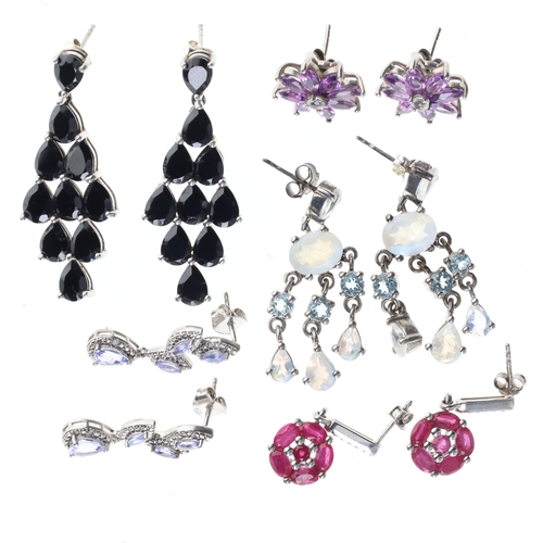 50 - Sterling Silver Gemstone Earring Collection incl. Moonstone, Tanzanite, Ruby, 30g