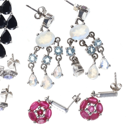 50 - Sterling Silver Gemstone Earring Collection incl. Moonstone, Tanzanite, Ruby, 30g