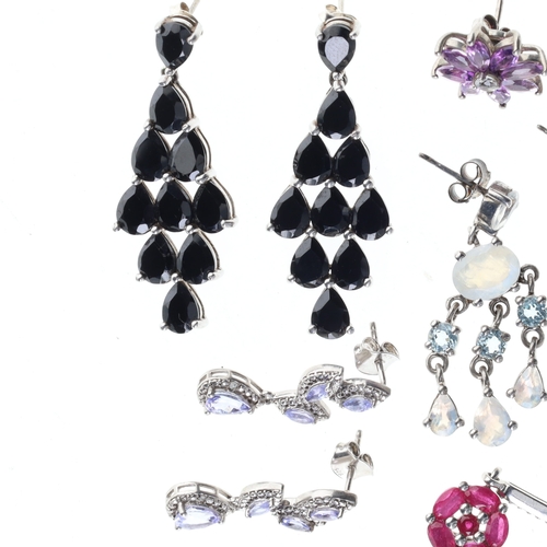 50 - Sterling Silver Gemstone Earring Collection incl. Moonstone, Tanzanite, Ruby, 30g