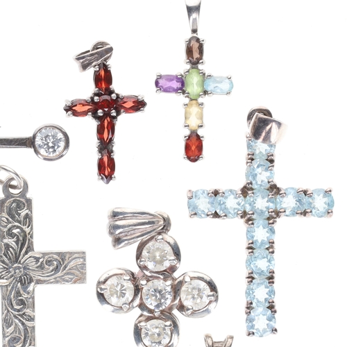 69 - Silver Cross Pendant Collection incl. Gemstone, Mid Century, Celtic, 38.7g