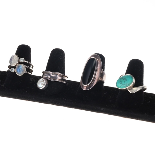 83 - Silver Gemstone Ring Collection incl. Moonstone, Pearl, 25g