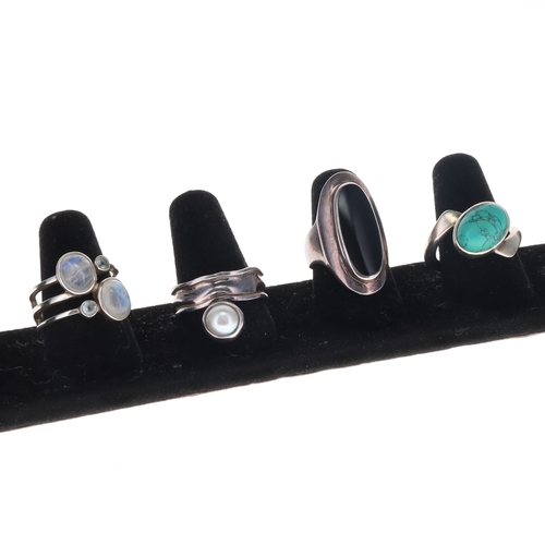 83 - Silver Gemstone Ring Collection incl. Moonstone, Pearl, 25g