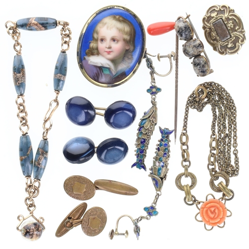 155 - Antique and Vintage Jewellery Collection incl. Hand Painted, Rolled Gold, Victorian