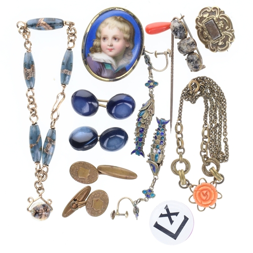 155 - Antique and Vintage Jewellery Collection incl. Hand Painted, Rolled Gold, Victorian