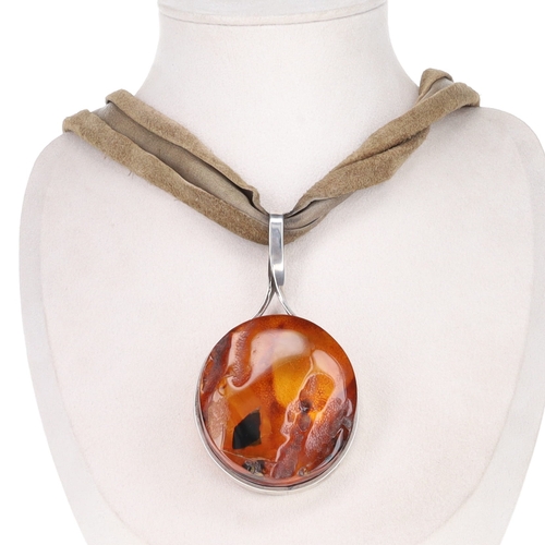192 - Amber Sterling Silver Necklace with Polish Hallmarks, 73g