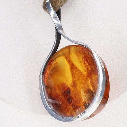 192 - Amber Sterling Silver Necklace with Polish Hallmarks, 73g