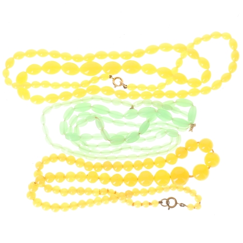 2 - Antique Uranium Glass Necklaces incl. Graduated, Rolled Gold Clasp