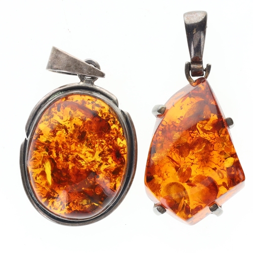 205 - Sterling Silver Amber Pendants Collection incl. Foliate, Baltic, 40g
