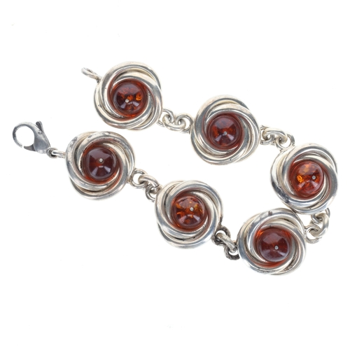 227 - Amber Silver Bracelet, 39g