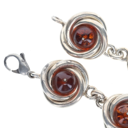 227 - Amber Silver Bracelet, 39g