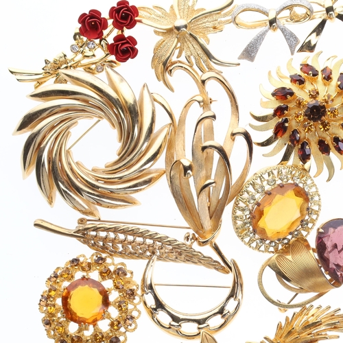 230 - Assorted Gold Tone Costume Brooches