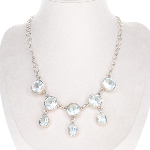 245 - Faceted Paste Silver Static Drop Necklace, 34g