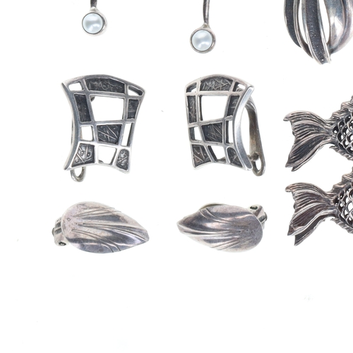 281 - Silver Earring Collection incl. Hermann Siersbol, Pearl, Clip Ons, 26.9g