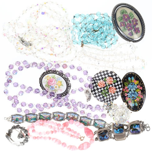 34 - Kitsch Jewellery Collection incl. Butterfly Wing, Antique Glass, Souvenir