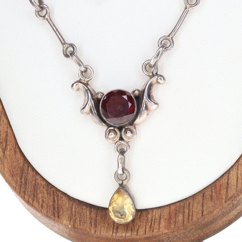 358 - Sterling Silver Gemstone Necklace Pair incl. Amethyst, Garnet, Peridot, 23.3g