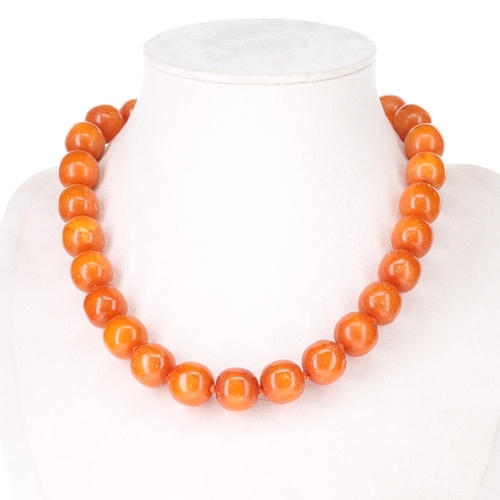 45 - Amber Bead Silver Clasp Necklace, 40.6g