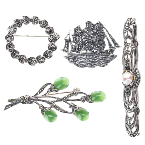 51 - Marcasite Silver Brooch Collection, 26.4g
