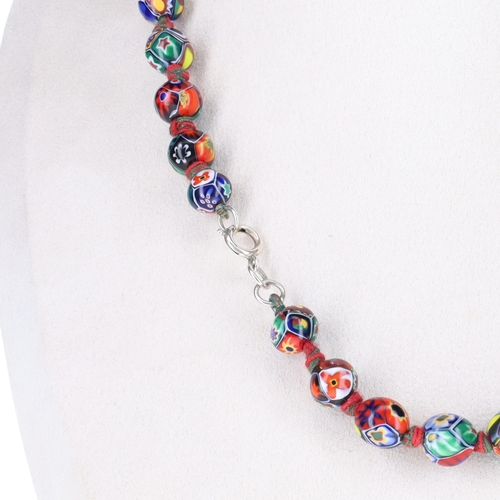 110 - Millefiore Glass Silver Clasp Graduated Necklace, 80g