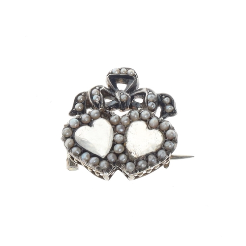 12 - Victorian Moonstone and Split Pearl Silver Brooch, 4.6g