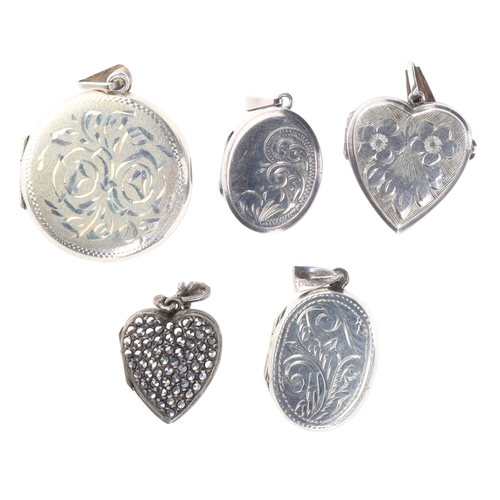 147 - Silver Locket Pendant Collection incl. Marcasite, Mid Century, 27.2g