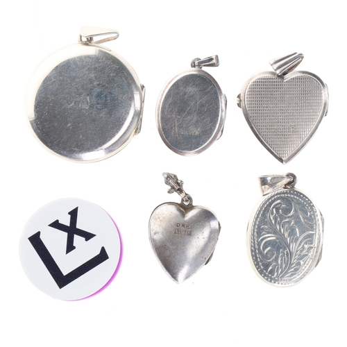 147 - Silver Locket Pendant Collection incl. Marcasite, Mid Century, 27.2g