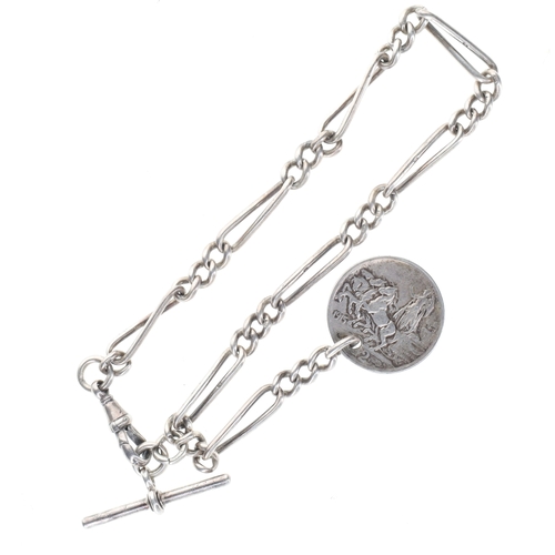 152 - Antique Sterling Silver Watch Chain with Italian Coin Fob, 38g