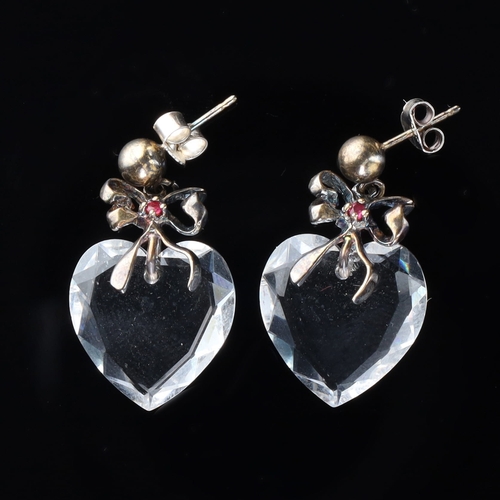 170 - Silver Heart and Bow Jewellery Set incl. Ruby, Rock Crystal, 15.8g