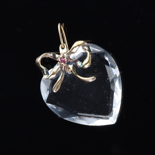 170 - Silver Heart and Bow Jewellery Set incl. Ruby, Rock Crystal, 15.8g