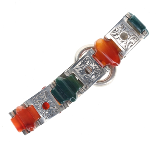 191 - Victorian Silver Scottish Revival Agate Bracelet, 25.2g