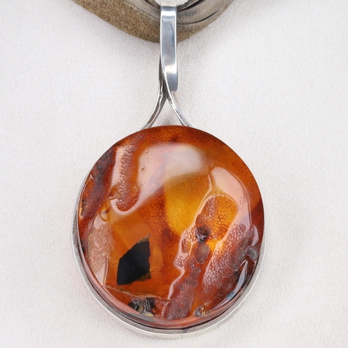 192 - Amber Sterling Silver Necklace with Polish Hallmarks, 73g