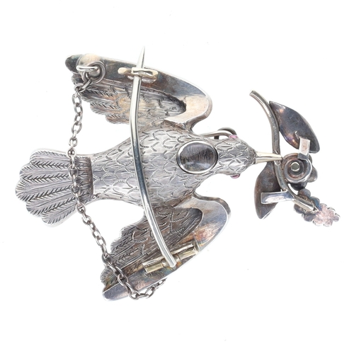 209 - Victorian Turquoise Silver Dove Brooch, 5.8g