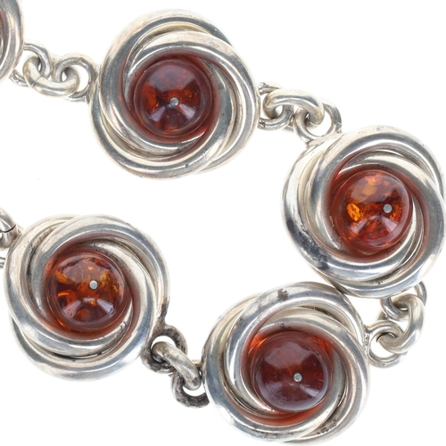 227 - Amber Silver Bracelet, 39g