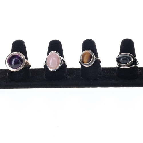 256 - Gemstone Silver Ring Collection incl. Mid Century, Tigers Eye, 24.9g