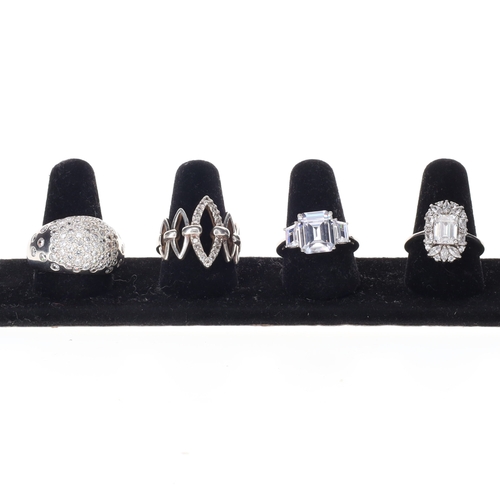 262 - Cubic Zirconia Silver Ring Collection incl. Cluster, Trilogy, 22.3g