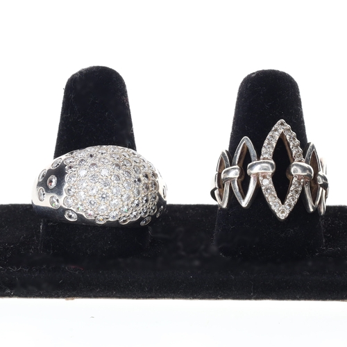 262 - Cubic Zirconia Silver Ring Collection incl. Cluster, Trilogy, 22.3g