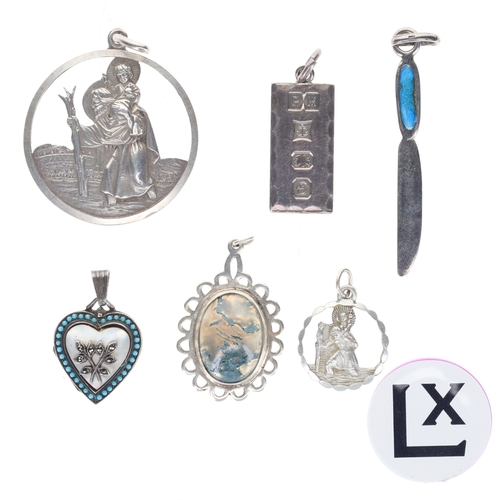 283 - Silver Pendant Collection incl. Georg Jensen, Gemstone, Locket, Ingot, 33.3g