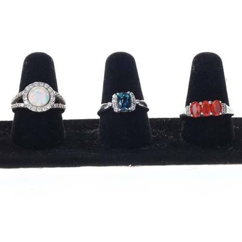 294 - Gemstone Silver Ring Collection incl. Opal, Tanzanite, London Blue Topaz, 18.9g