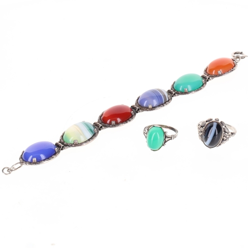 300 - Sterling Silver Agate Jewellery Collection incl. Mid Century, 31g