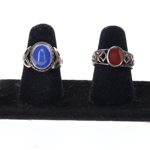 304 - Gemstone Silver Ring Collection incl. Larimar, Chalcedony, 16g