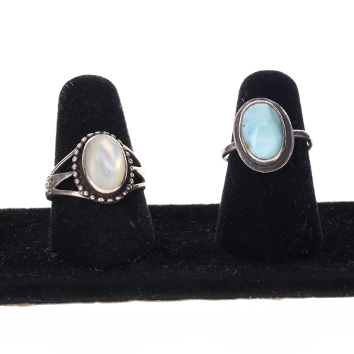 304 - Gemstone Silver Ring Collection incl. Larimar, Chalcedony, 16g